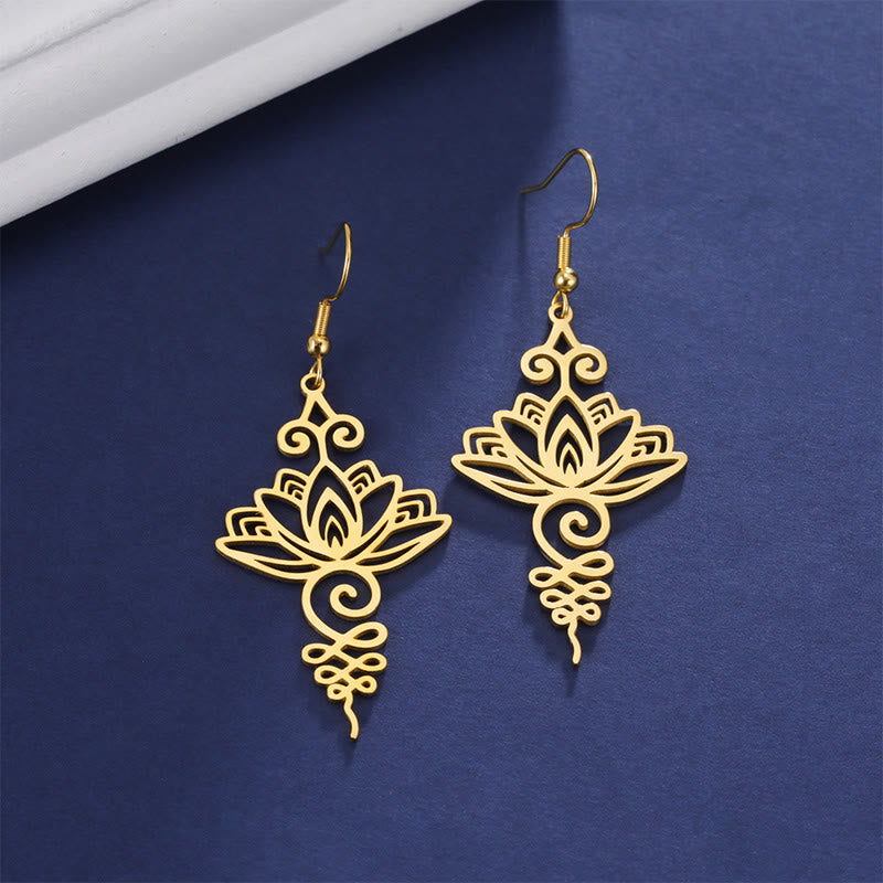 Hollow Lotus Flower Stainless Steel Enlightenment Metal Drop Earrings - Image 13