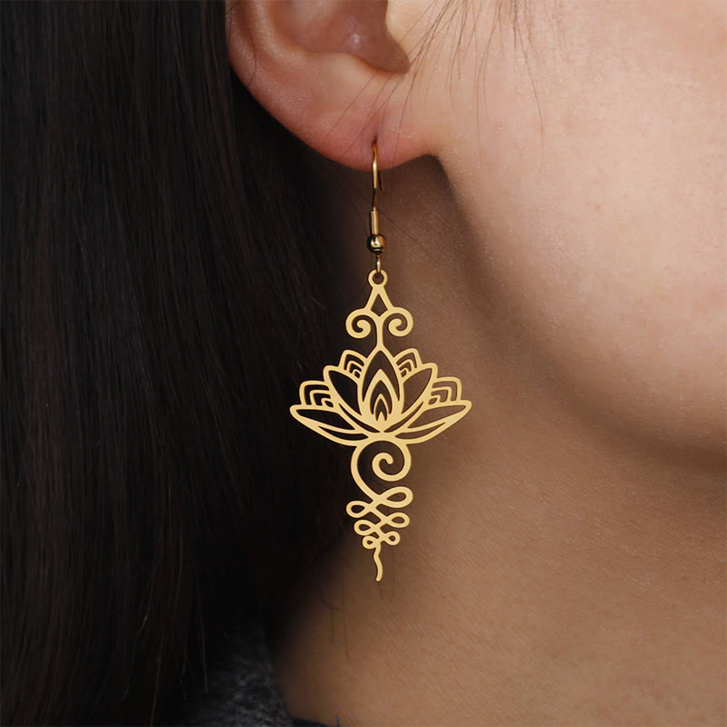 Hollow Lotus Flower Stainless Steel Enlightenment Metal Drop Earrings - Image 12