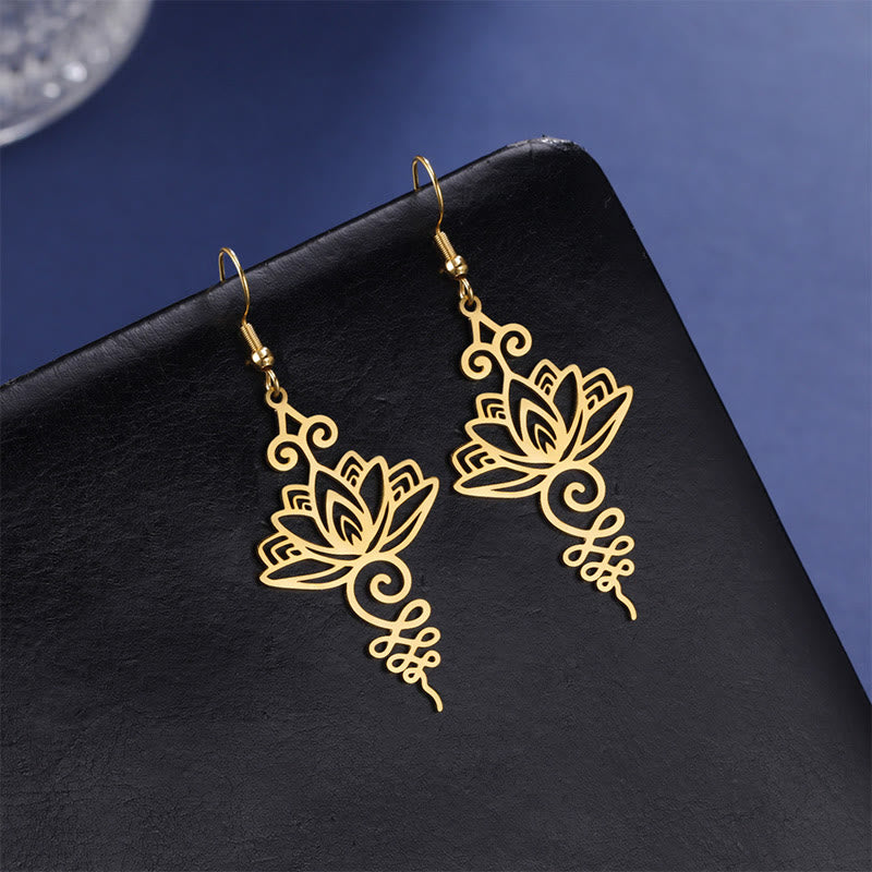 Hollow Lotus Flower Stainless Steel Enlightenment Metal Drop Earrings - Image 14
