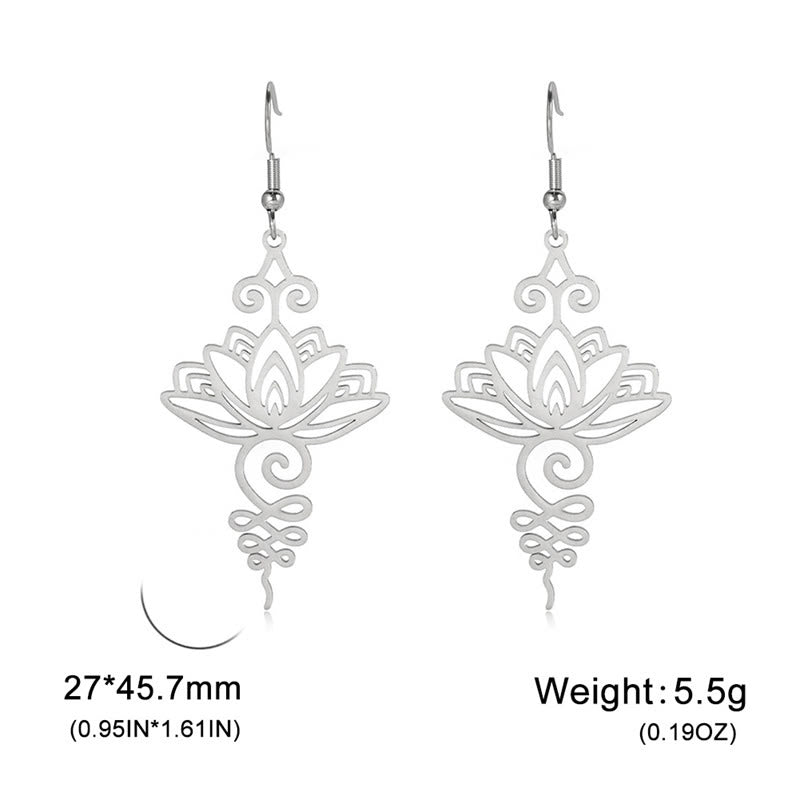 Hollow Lotus Flower Stainless Steel Enlightenment Metal Drop Earrings - Image 9