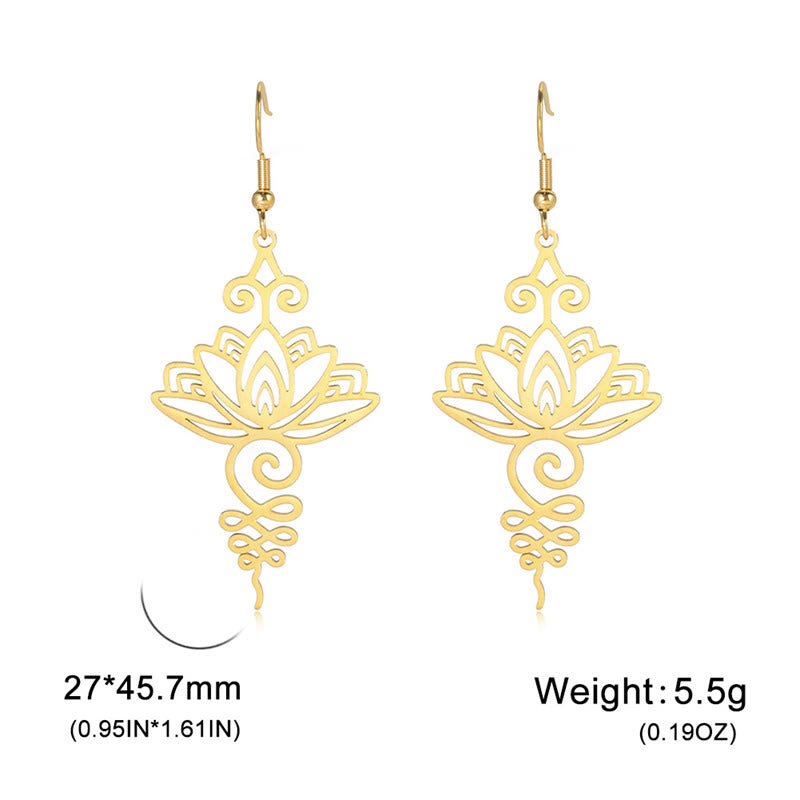 Hollow Lotus Flower Stainless Steel Enlightenment Metal Drop Earrings - Image 15