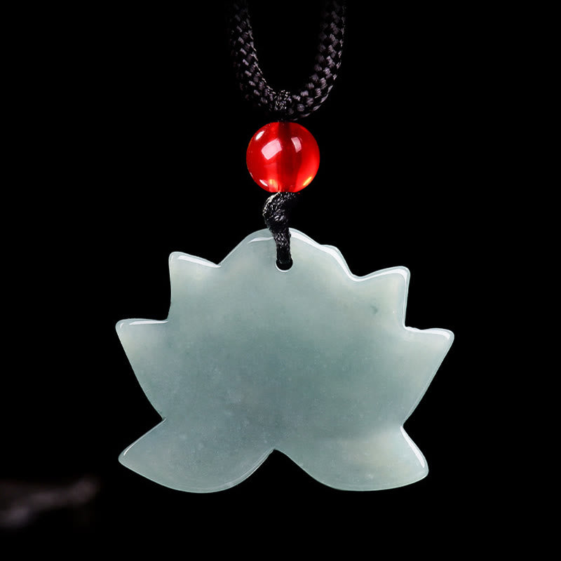 Lotus Flower Pattern Carved Jade Prosperity Necklace Pendant - Image 4