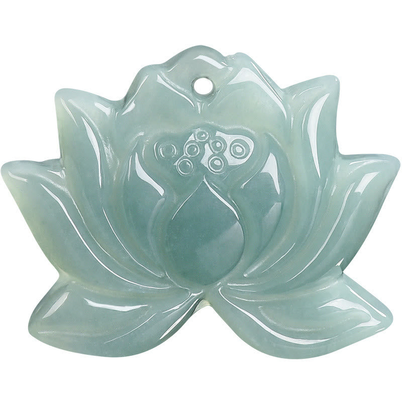 Lotus Flower Pattern Carved Jade Prosperity Necklace Pendant - Image 12