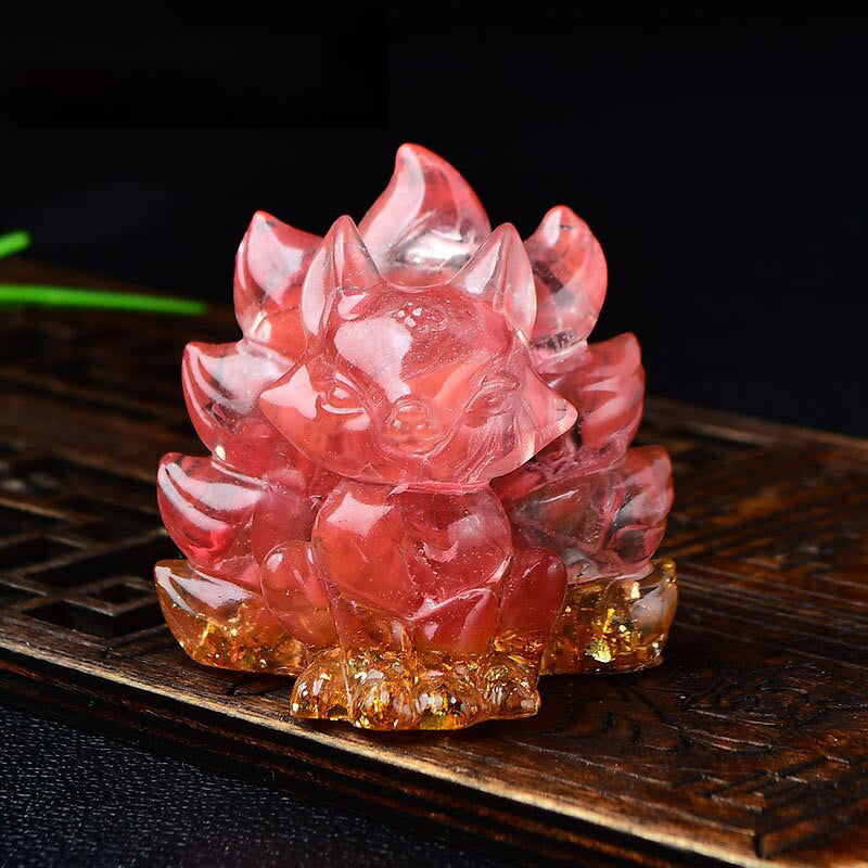 Natural Various Crystal Strawberry Quartz Amethyst Nine Tailed Fox Protection Home Decoration - Image 28