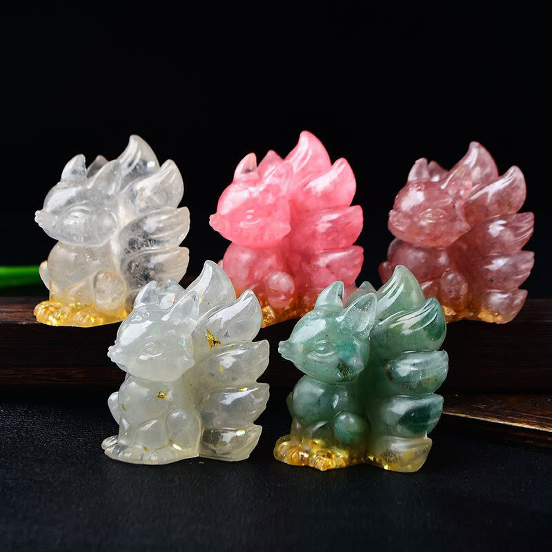 Natural Various Crystal Strawberry Quartz Amethyst Nine Tailed Fox Protection Home Decoration - Image 56