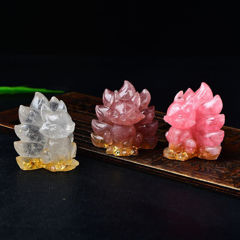 Natural Various Crystal Strawberry Quartz Amethyst Nine Tailed Fox Protection Home Decoration - Image 57