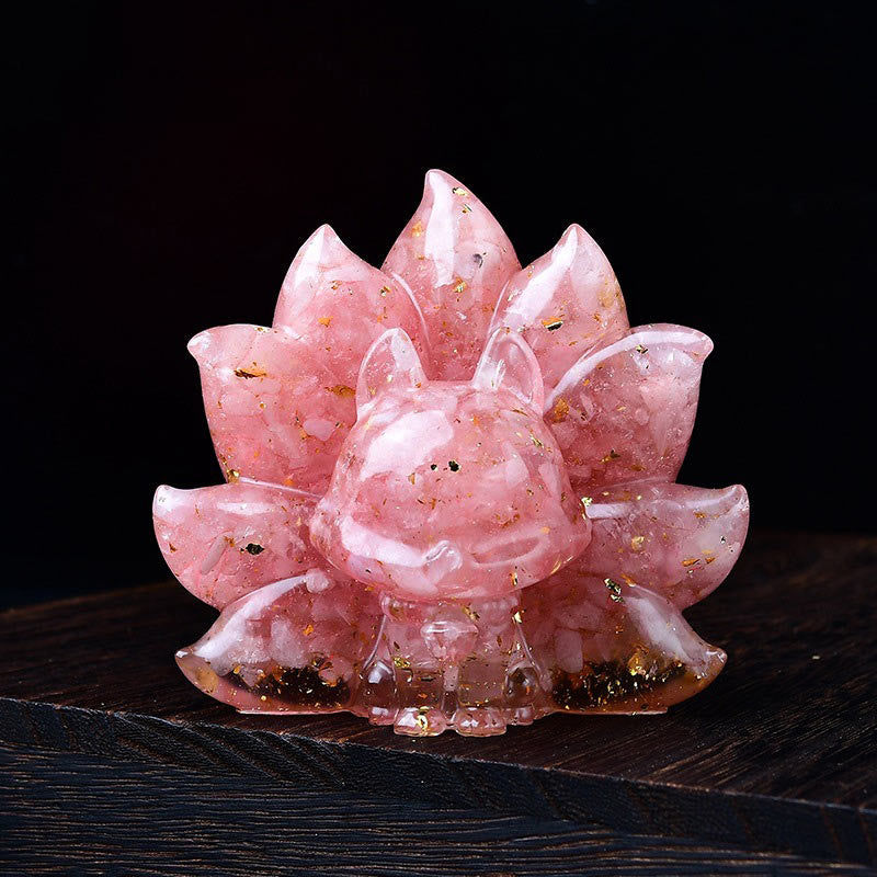 Small Various Stone Pink Crystal Citrine Amethyst Nine Tailed Fox Warmth Home Decoration