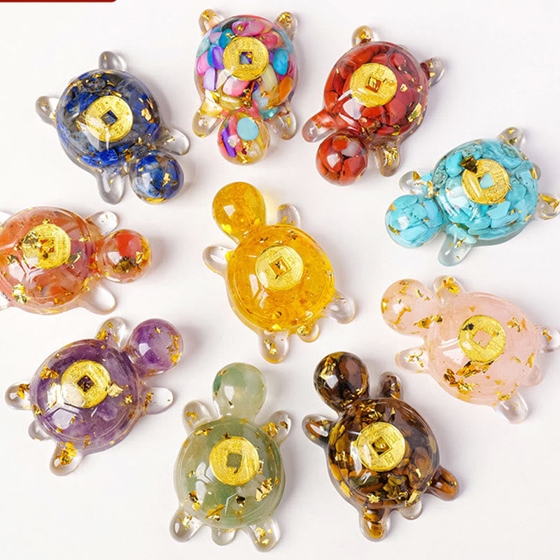 Small Various Crystal Green Aventurine Amethyst Turtle Copper Coins Luck Home Decoration