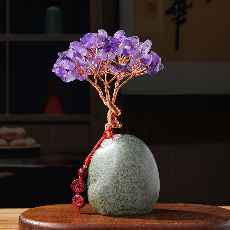 Citrine Amethyst Green Aventurine Crystal Tree Ceramic Base Prosperity Home Decoration - Image 4