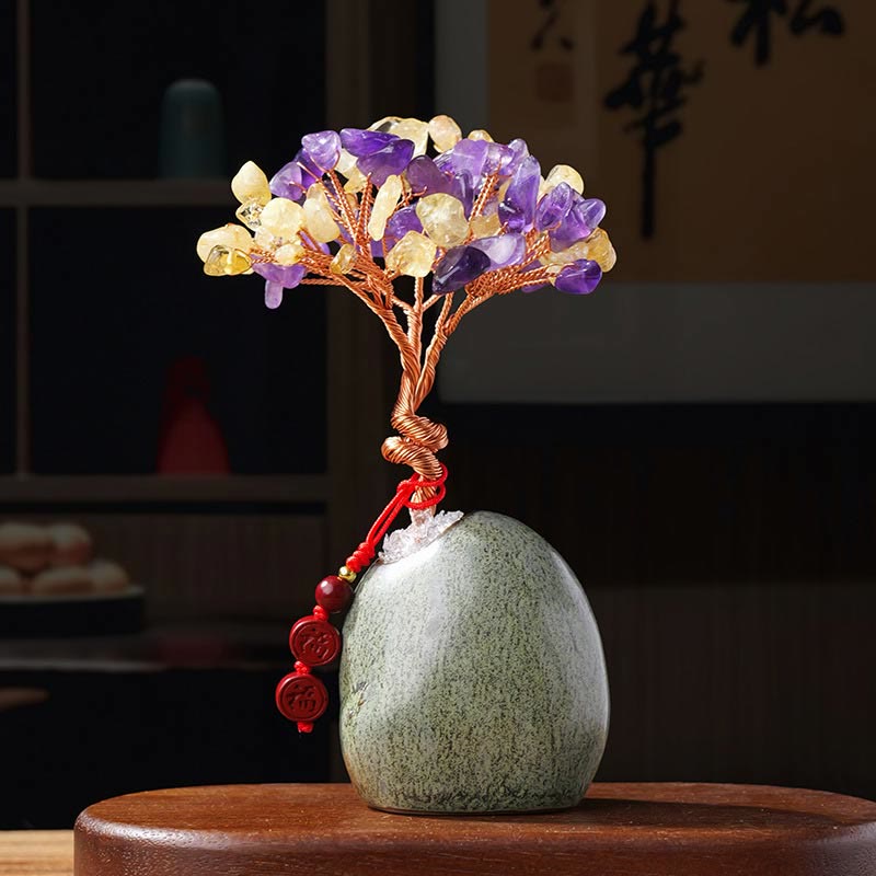 Citrine Amethyst Green Aventurine Crystal Tree Ceramic Base Prosperity Home Decoration - Image 6