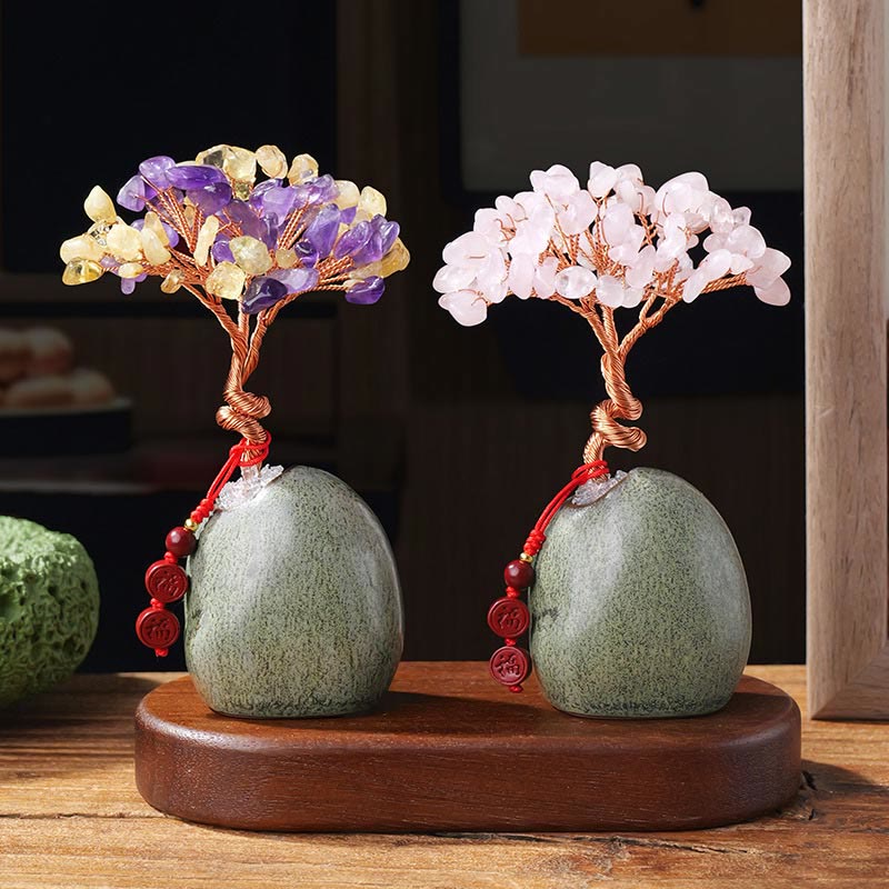 Citrine Amethyst Green Aventurine Crystal Tree Ceramic Base Prosperity Home Decoration - Image 12