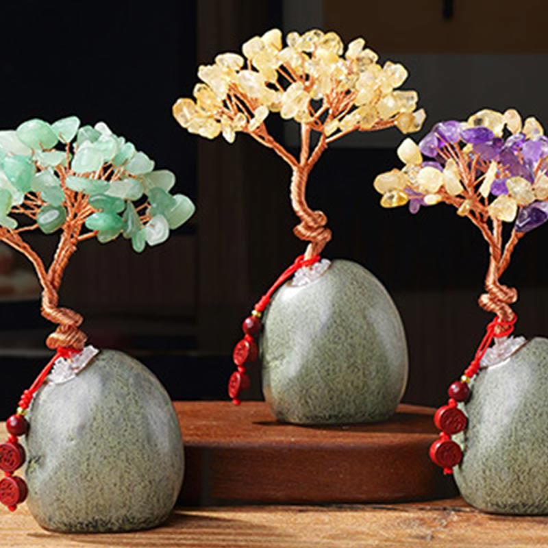 Citrine Amethyst Green Aventurine Crystal Tree Ceramic Base Prosperity Home Decoration - Image 14
