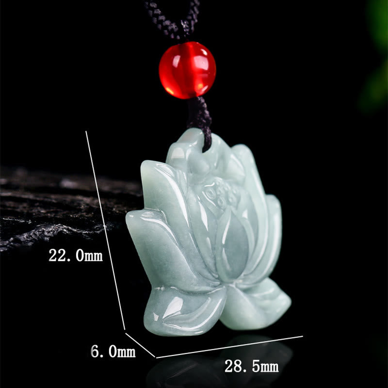 Lotus Flower Pattern Carved Jade Prosperity Necklace Pendant - Image 8