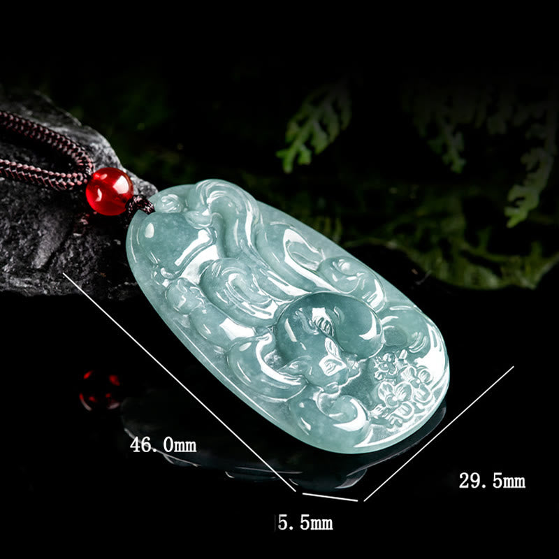 Natural Green Jade Nine Tailed Fox Flowers Luck Necklace Pendant - Image 8
