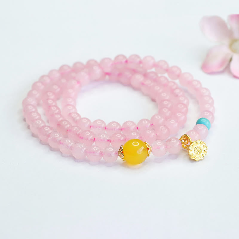 Pink Crystal Multi-Circle Yellow Chalcedony Lotus Warmth Bracelet - Image 3
