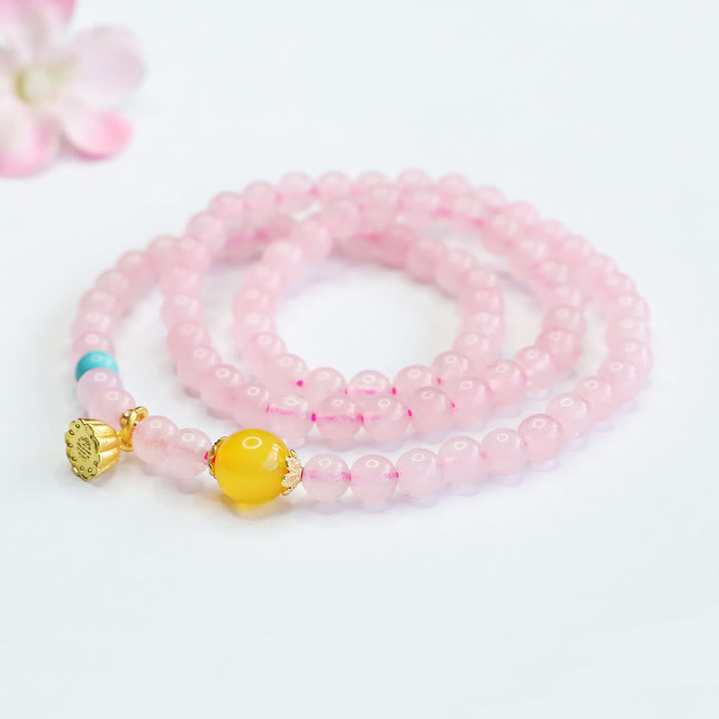 Pink Crystal Multi-Circle Yellow Chalcedony Lotus Warmth Bracelet - Image 7
