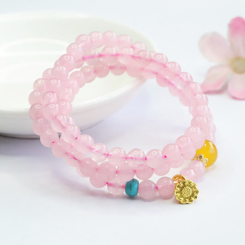 Pink Crystal Multi-Circle Yellow Chalcedony Lotus Warmth Bracelet