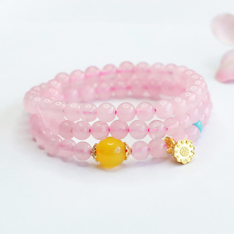 Pink Crystal Multi-Circle Yellow Chalcedony Lotus Warmth Bracelet - Image 4