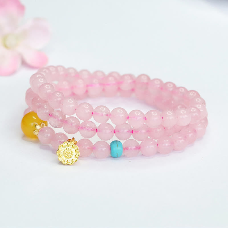 Pink Crystal Multi-Circle Yellow Chalcedony Lotus Warmth Bracelet - Image 5