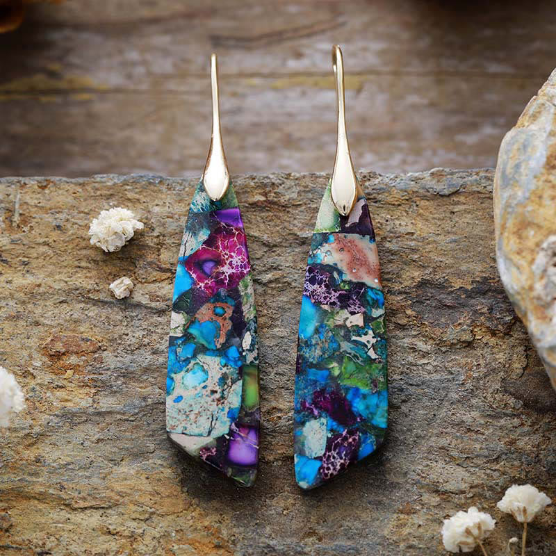 Natural Emperor Stone Geometric Crystal Anti-Stress Earrings