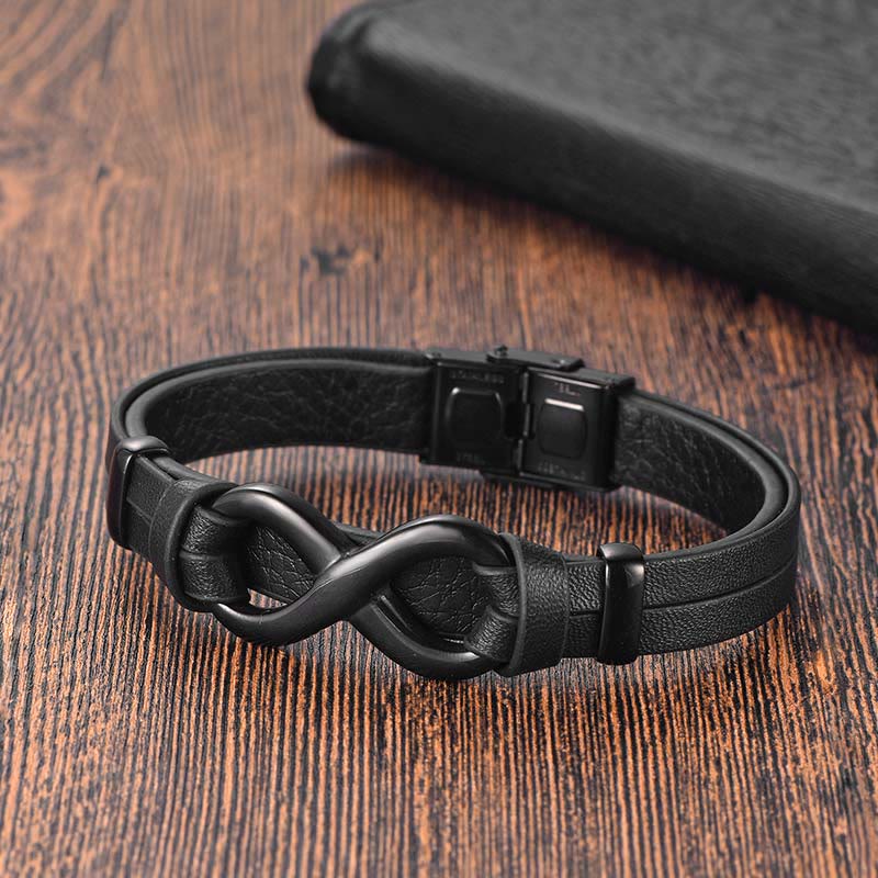 Endless Knot Titanium Steel Strengthen Leather Buckle Bracelet - Image 4