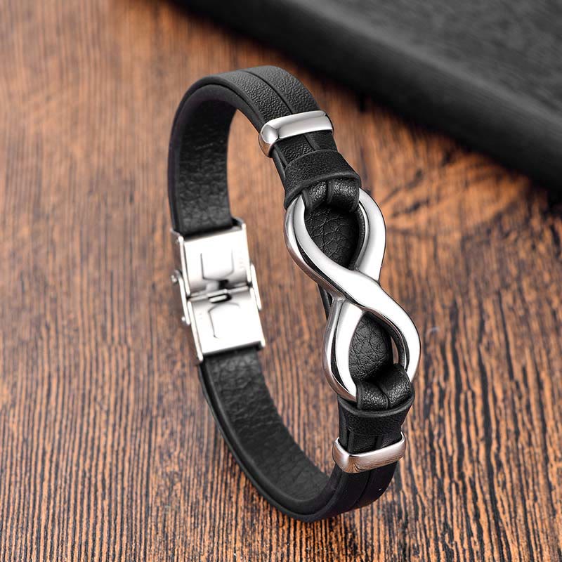 Endless Knot Titanium Steel Strengthen Leather Buckle Bracelet