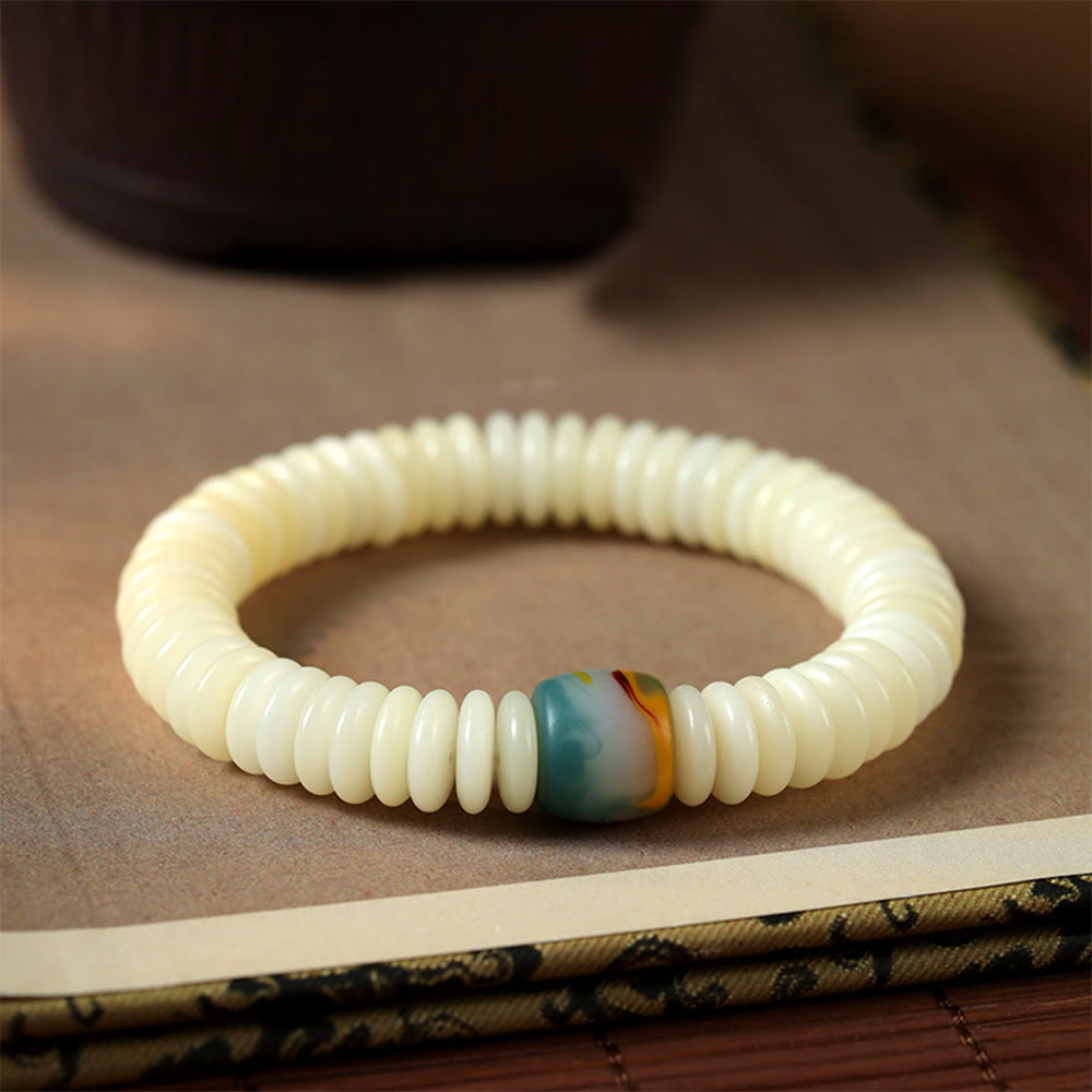 Natural White Bodhi Seed Stone Wisdom Tassel Wrist Mala Bracelet