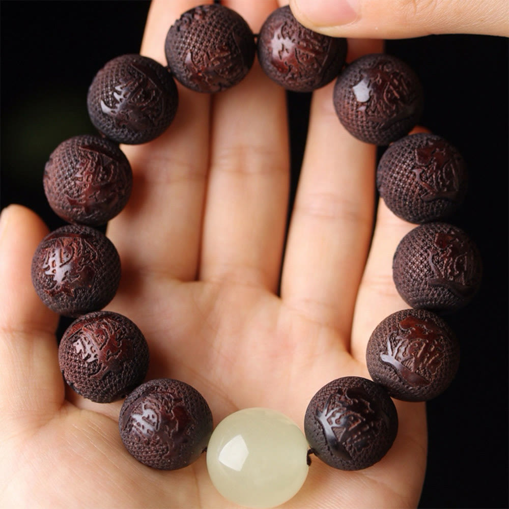 Tibetan Rosewood Engraving PiXiu Warmth Bracelet - Image 10