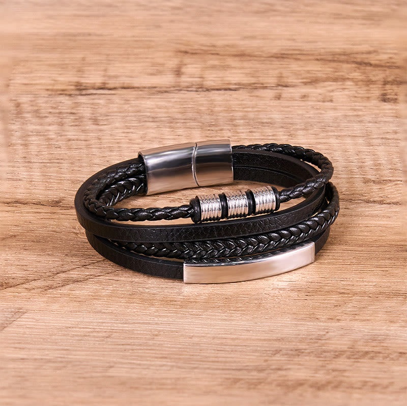 Fashion Titanium Steel Leather Hand Woven Magnetic Buckle Strengthen Bracelet