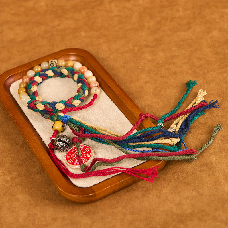 Tibetan Mountain Ghosts Spend Money Colorful Chalcedony Double-Layer Colored Rope Tassel Positive Bracelet