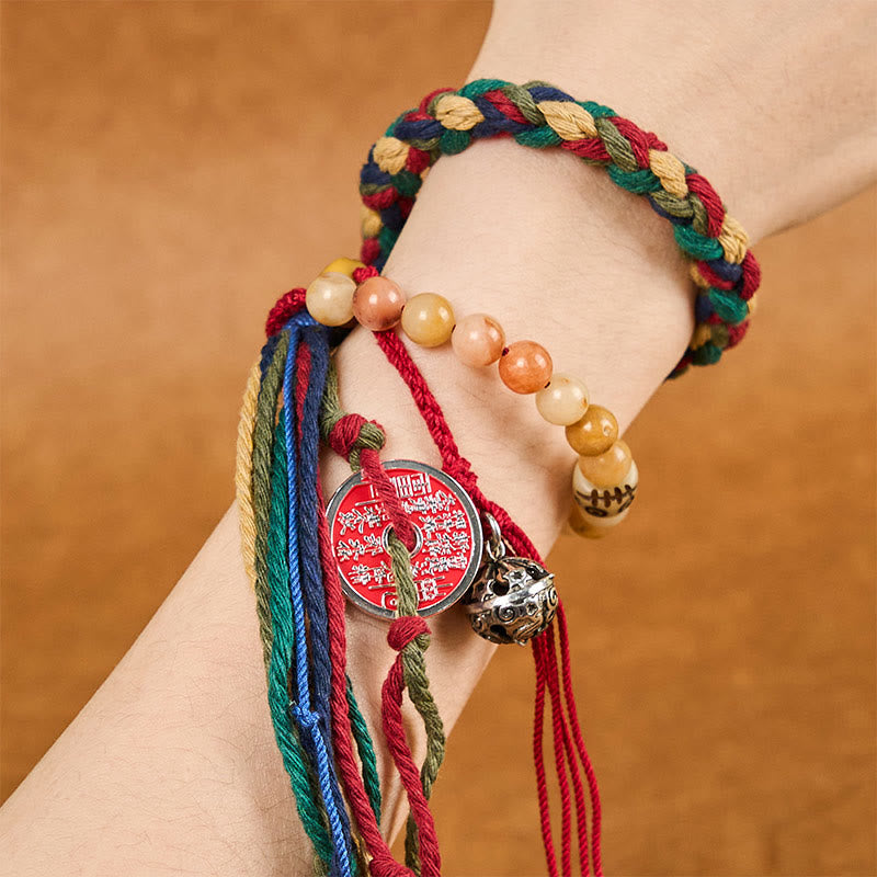 Tibetan Mountain Ghosts Spend Money Colorful Chalcedony Double-Layer Colored Rope Tassel Positive Bracelet - Image 4