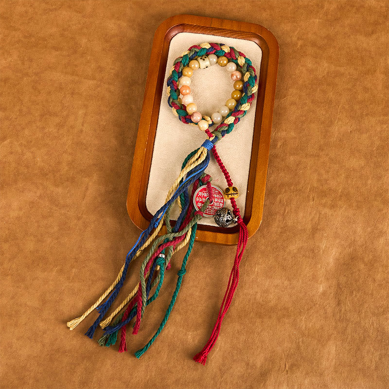 Tibetan Mountain Ghosts Spend Money Colorful Chalcedony Double-Layer Colored Rope Tassel Positive Bracelet - Image 3