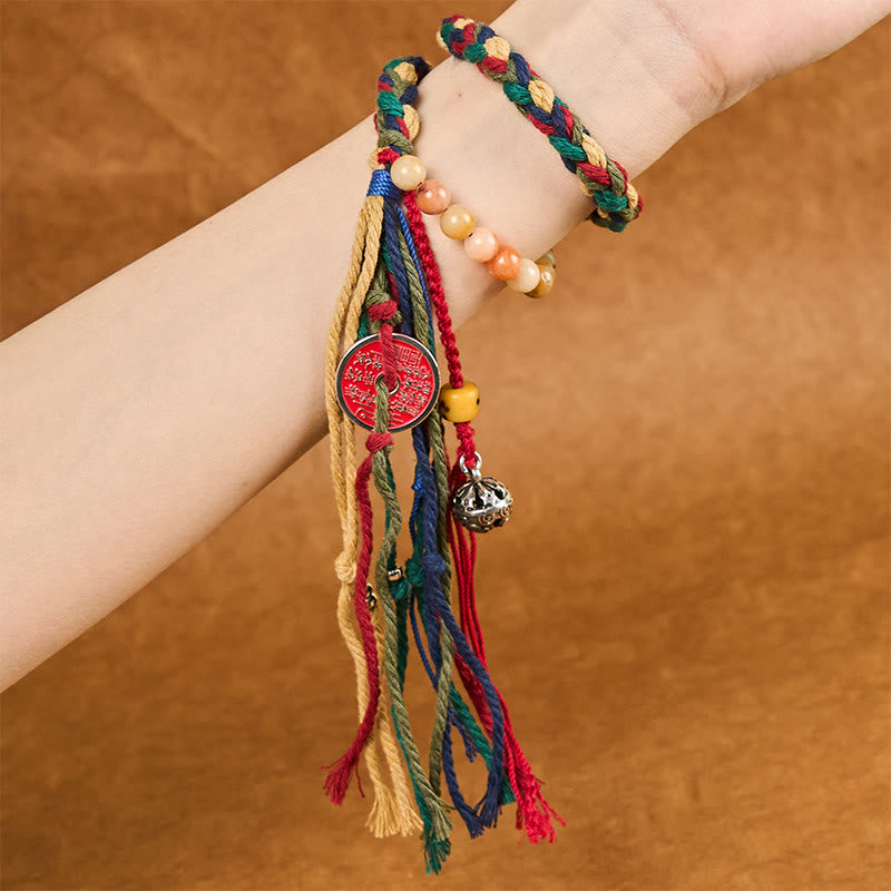 Tibetan Mountain Ghosts Spend Money Colorful Chalcedony Double-Layer Colored Rope Tassel Positive Bracelet - Image 5