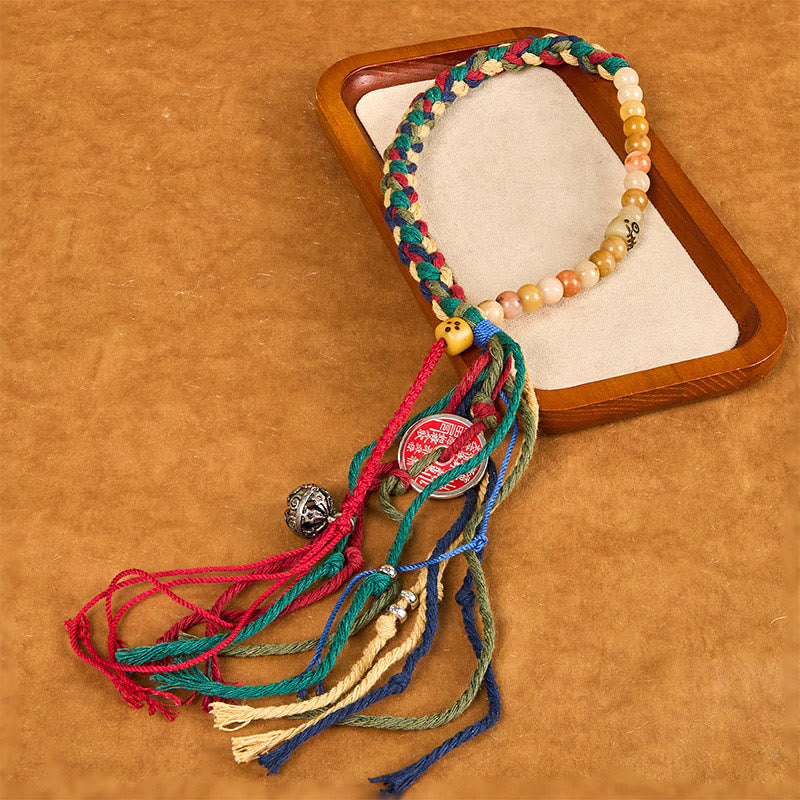 Tibetan Mountain Ghosts Spend Money Colorful Chalcedony Double-Layer Colored Rope Tassel Positive Bracelet - Image 10