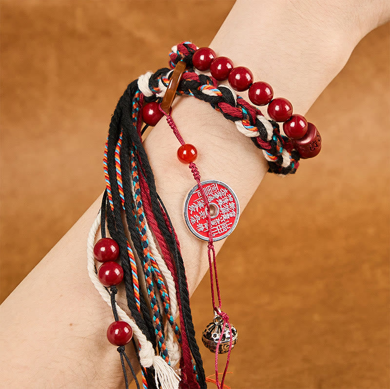 Tibetan Mountain Ghosts Spend Money Cinnabar Double-Layer Red Rope Tassel Protection Bracelet - Image 4