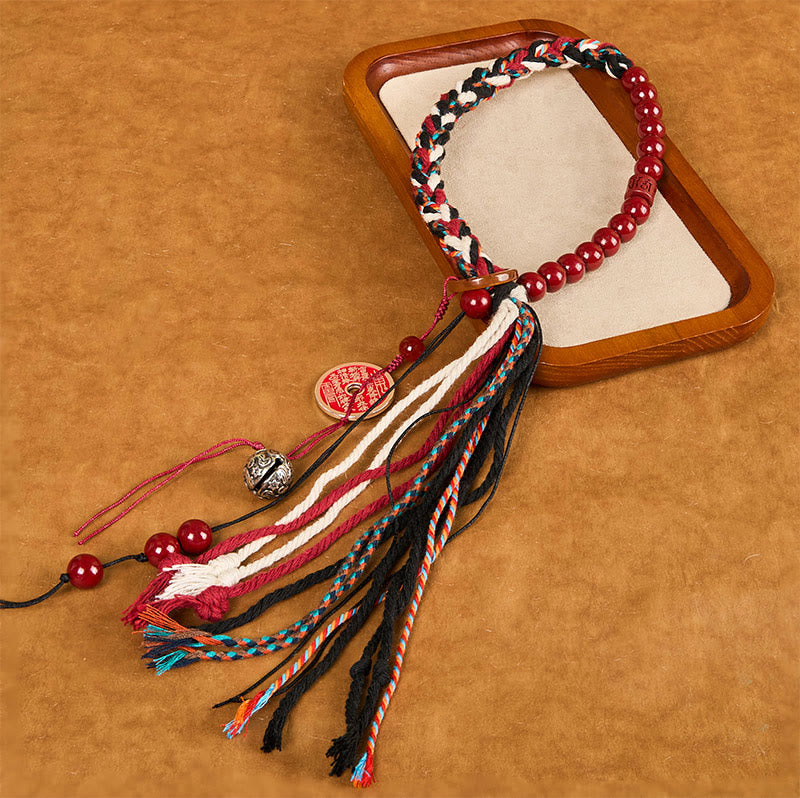 Tibetan Mountain Ghosts Spend Money Cinnabar Double-Layer Red Rope Tassel Protection Bracelet - Image 3