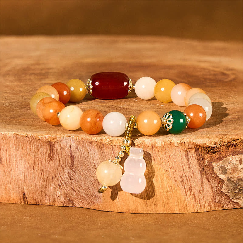 Golden Silk Jade Beads Gourd Wealth Luck Bracelet