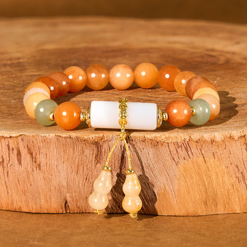 Golden Silk Jade Beads Gourd White Crystal Wealth Luck Bracelet