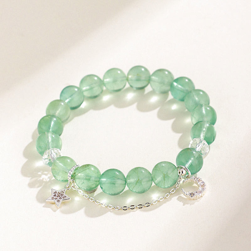 Green Fluorite Beads Moon Star Peace Bracelet