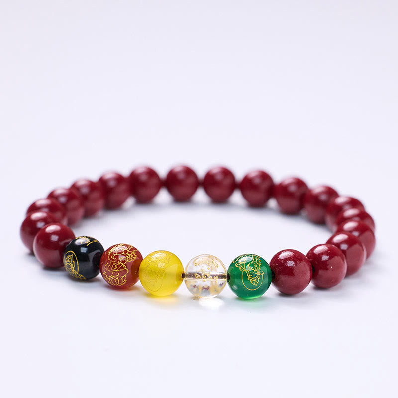 Cinnabar Agate Five Directions Gods Of Wealth Blessing Bracelet