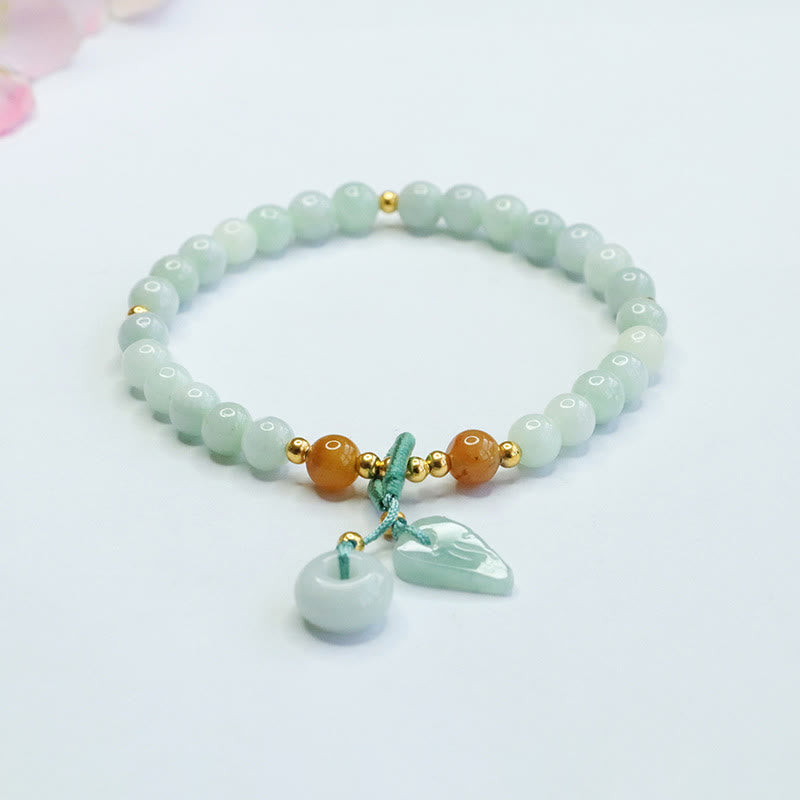 Jade Beads Leaf Peace Buckle Prosperity Bracelet