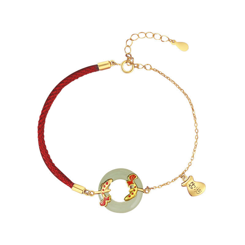 999 Sterling Silver Hetian White Jade Double Koi Fish Peace Buckle Lucky Charm Wealth Bracelet - Image 8