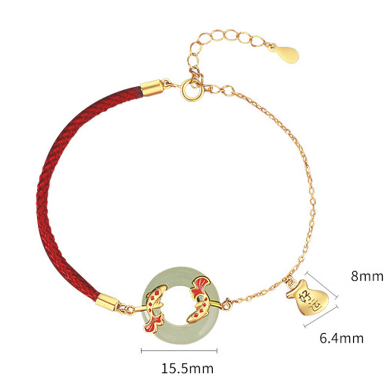 999 Sterling Silver Hetian White Jade Double Koi Fish Peace Buckle Lucky Charm Wealth Bracelet - Image 9