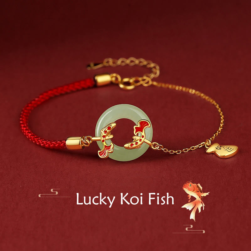 999 Sterling Silver Hetian White Jade Double Koi Fish Peace Buckle Lucky Charm Wealth Bracelet