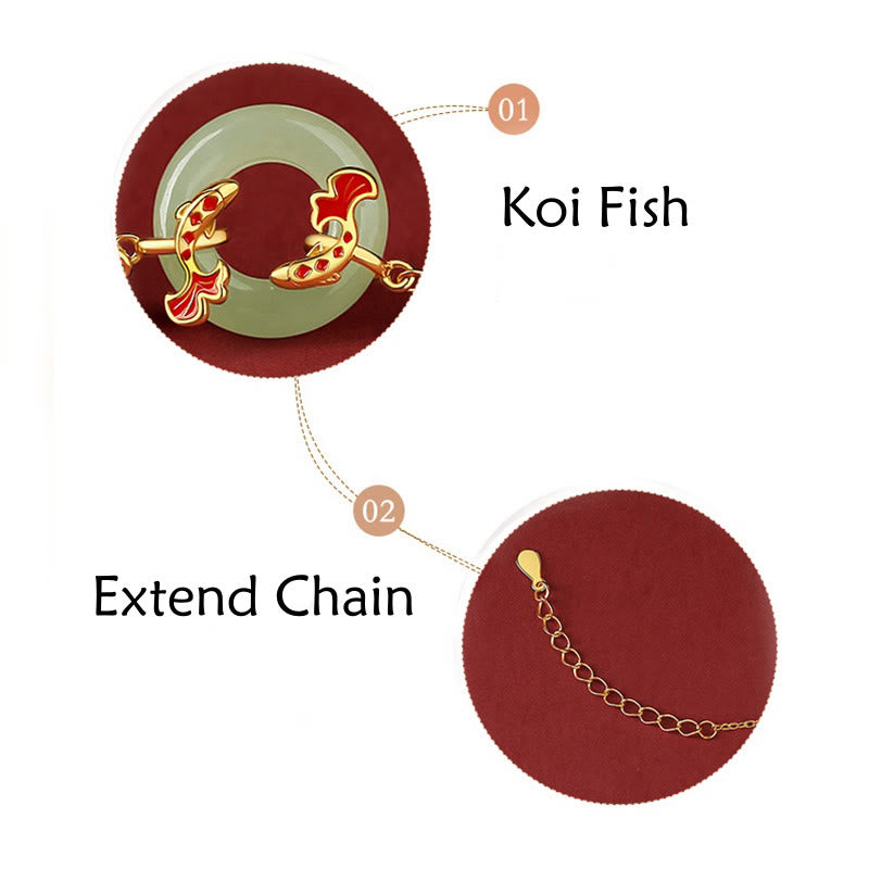 999 Sterling Silver Hetian White Jade Double Koi Fish Peace Buckle Lucky Charm Wealth Bracelet - Image 7