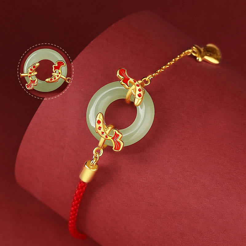 999 Sterling Silver Hetian White Jade Double Koi Fish Peace Buckle Lucky Charm Wealth Bracelet - Image 3
