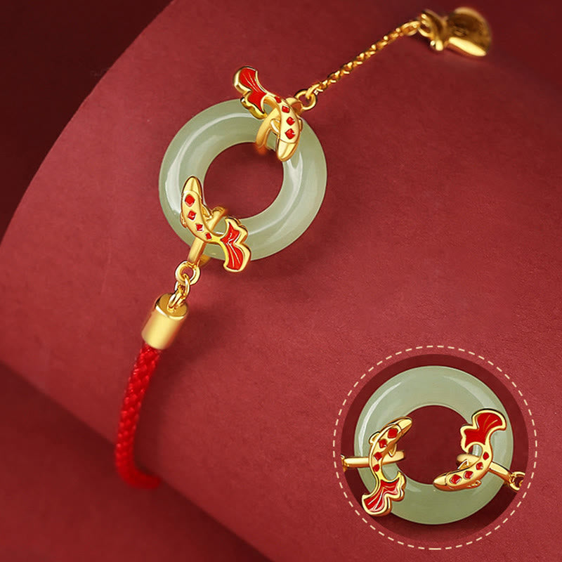 999 Sterling Silver Hetian White Jade Double Koi Fish Peace Buckle Lucky Charm Wealth Bracelet - Image 6