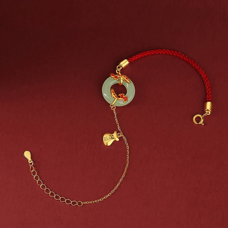 999 Sterling Silver Hetian White Jade Double Koi Fish Peace Buckle Lucky Charm Wealth Bracelet - Image 4