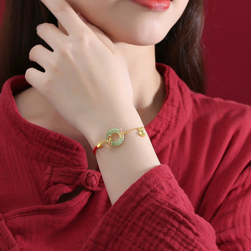 999 Sterling Silver Hetian White Jade Double Koi Fish Peace Buckle Lucky Charm Wealth Bracelet - Image 5