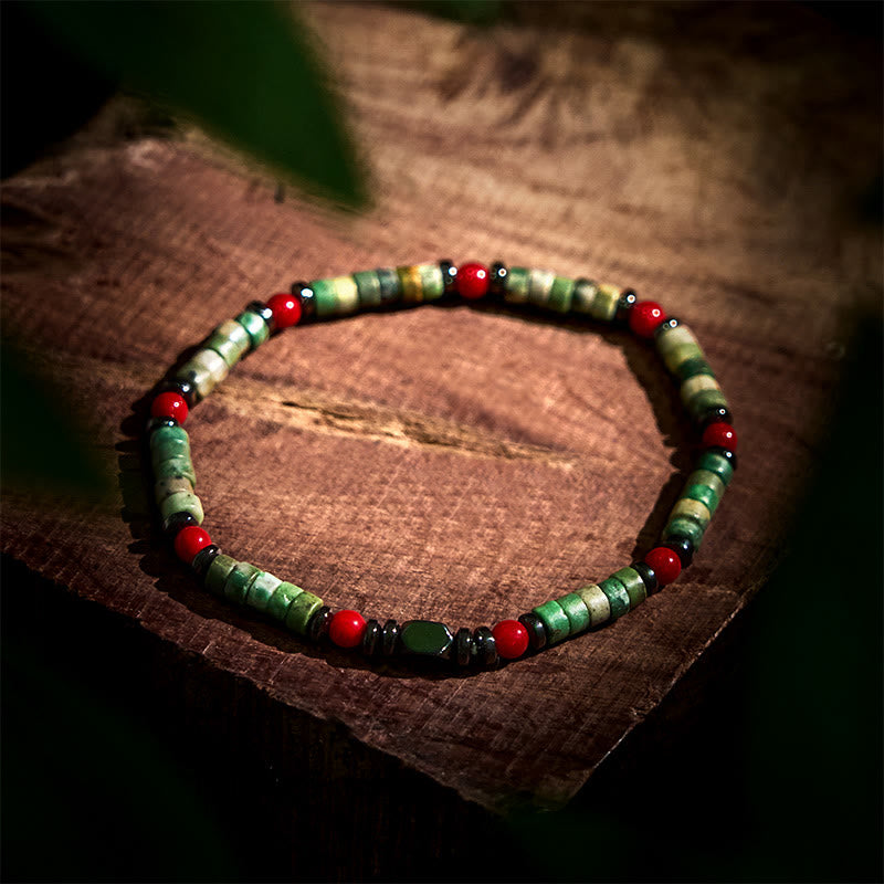 Natural Green Stone Hematite Red Coral Powerful Bracelet